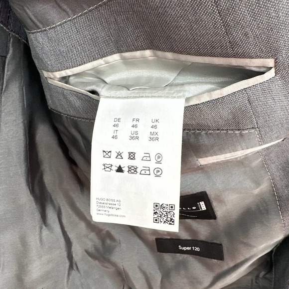 Hugo Boss Blazer Jacket Lapel Collar Buttoned Long Sleeve Formal Gray Size 36R - Picture 10 of 12